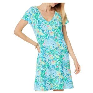 Lilly Pulitzer Green and Blue Floral Etta V-Neck Via Parigi Dress